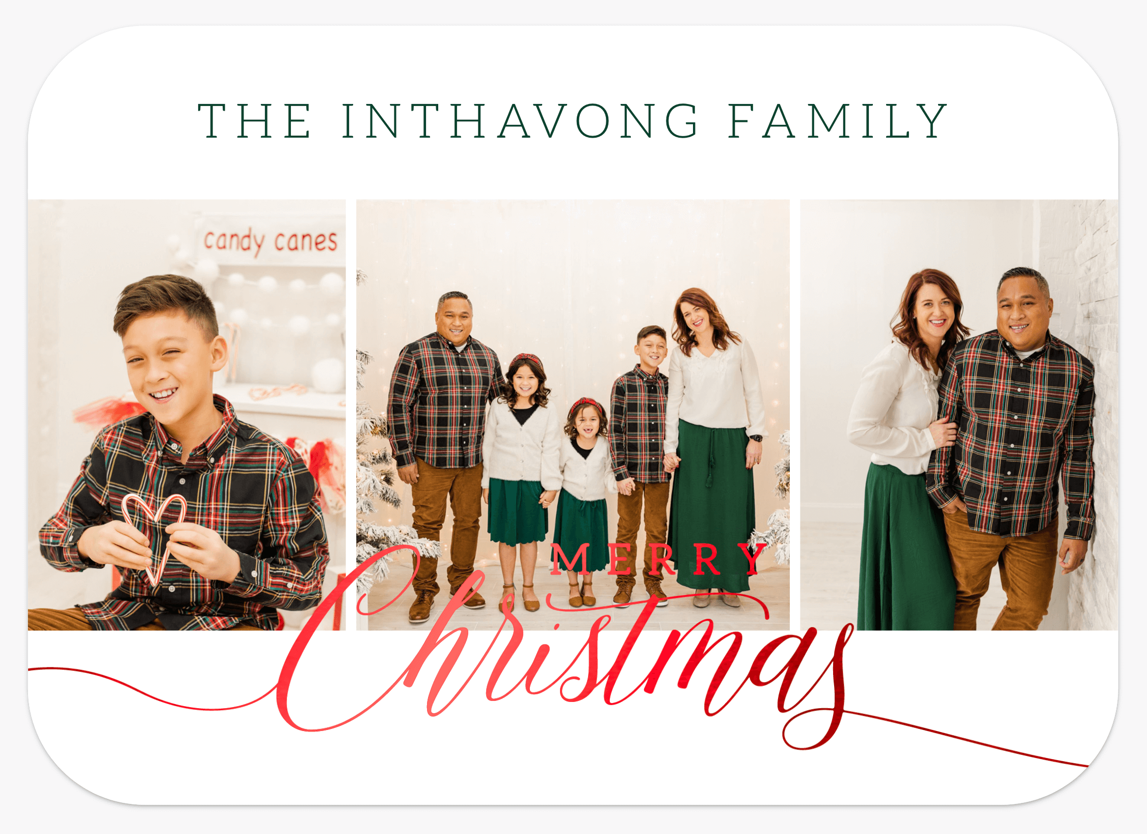 Screenshot of a family photo Christmas card with the words "Merry Christmas."