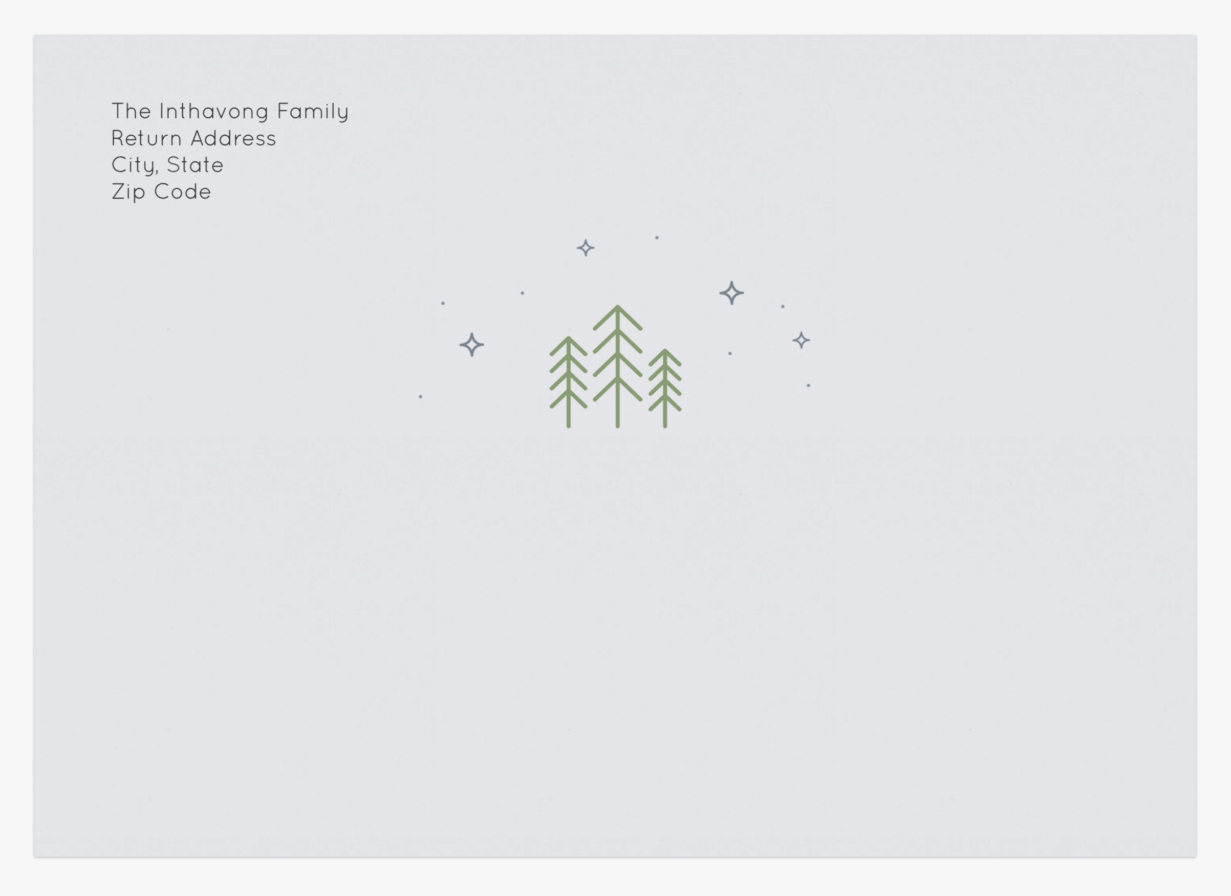 Screenshot of a white envelope with green pine trees.