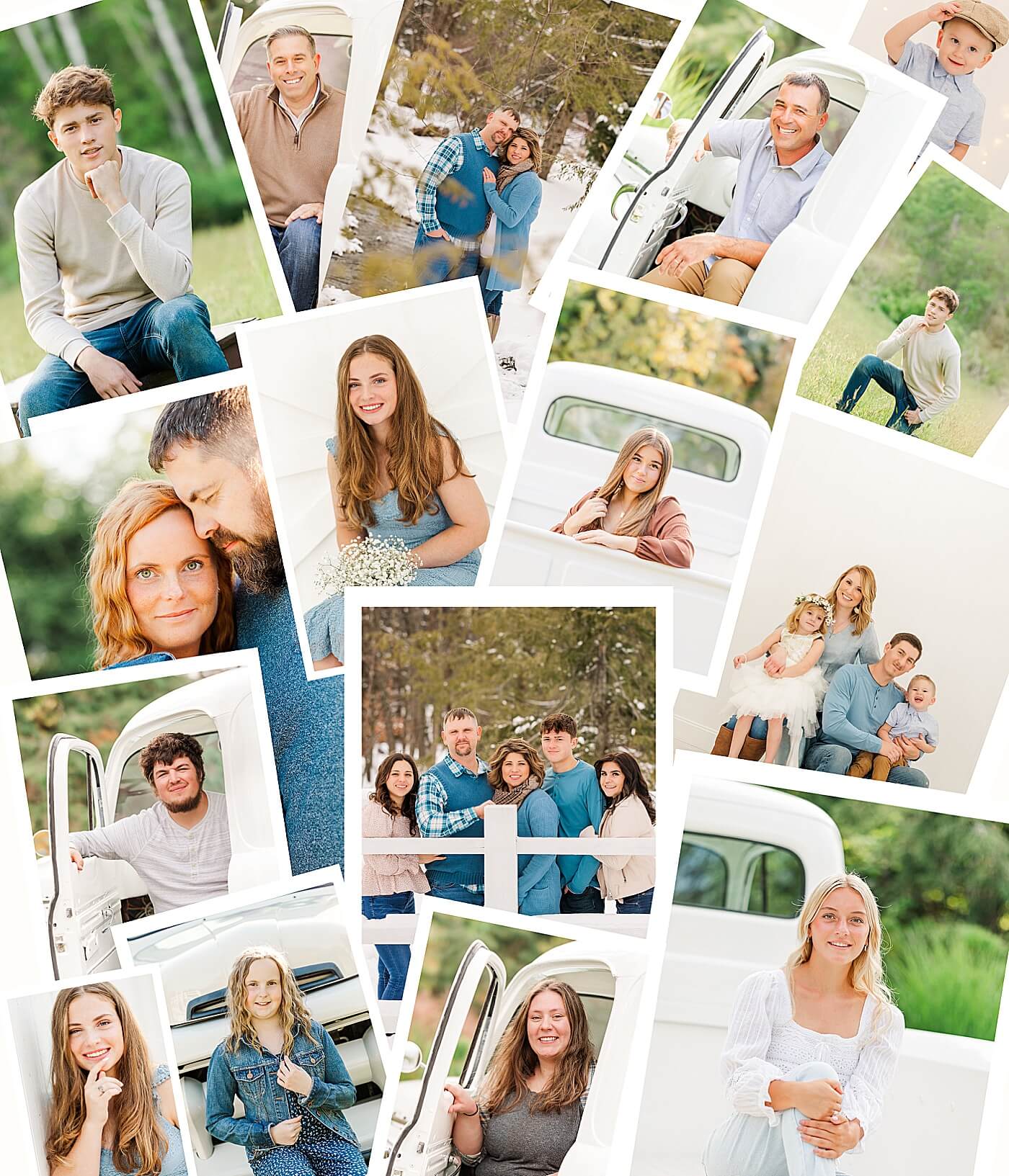 Powder blue and beige family and senior pictures for a JHP 2023 year-end review photo collage.