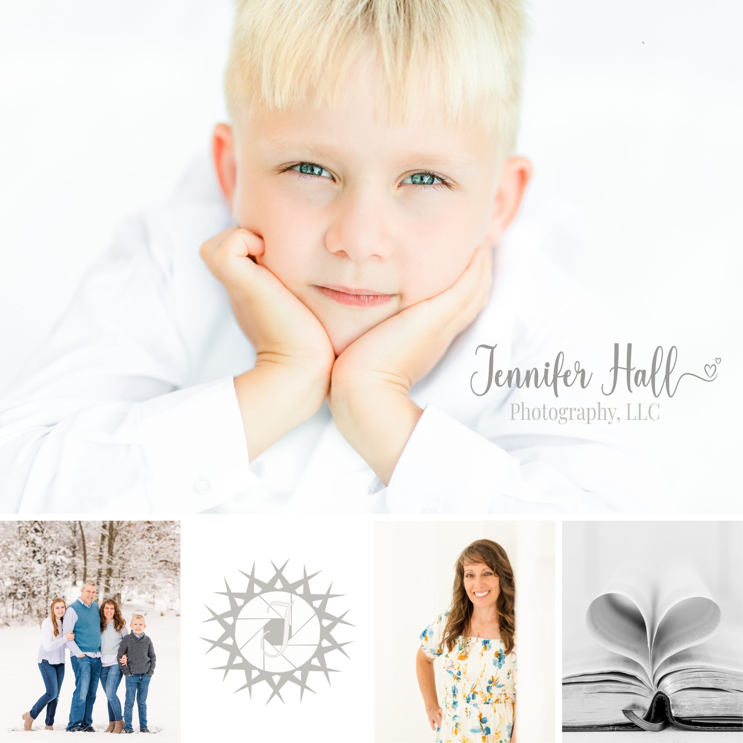 Jennifer Hall Photography, LLC’s business name, family of photographers, logo, lead photographer, and a photographer’s Bible at a family photography business in North East, PA.