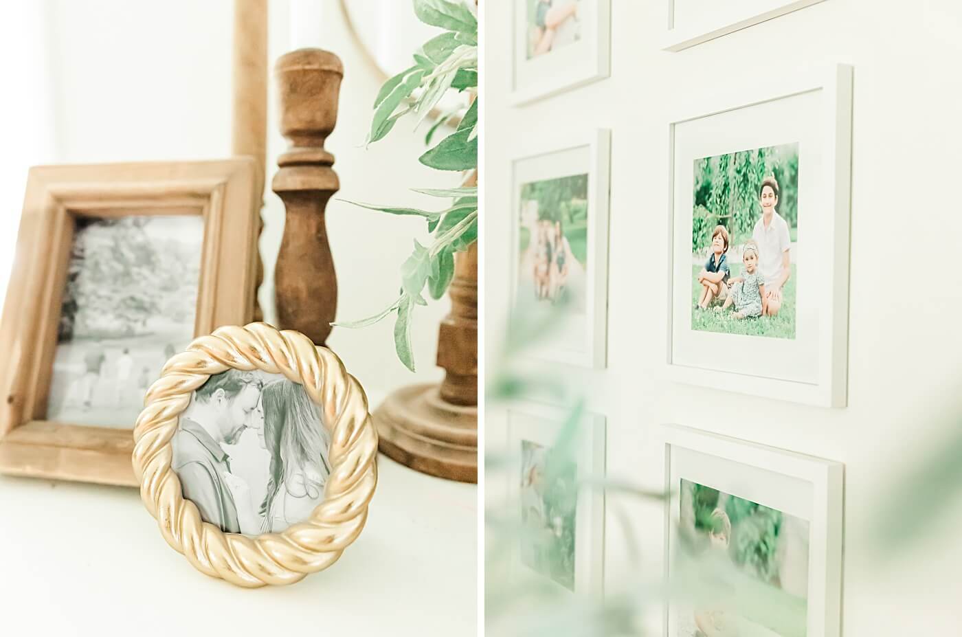 Family, kids, and couple’s portraits in frames by décor.