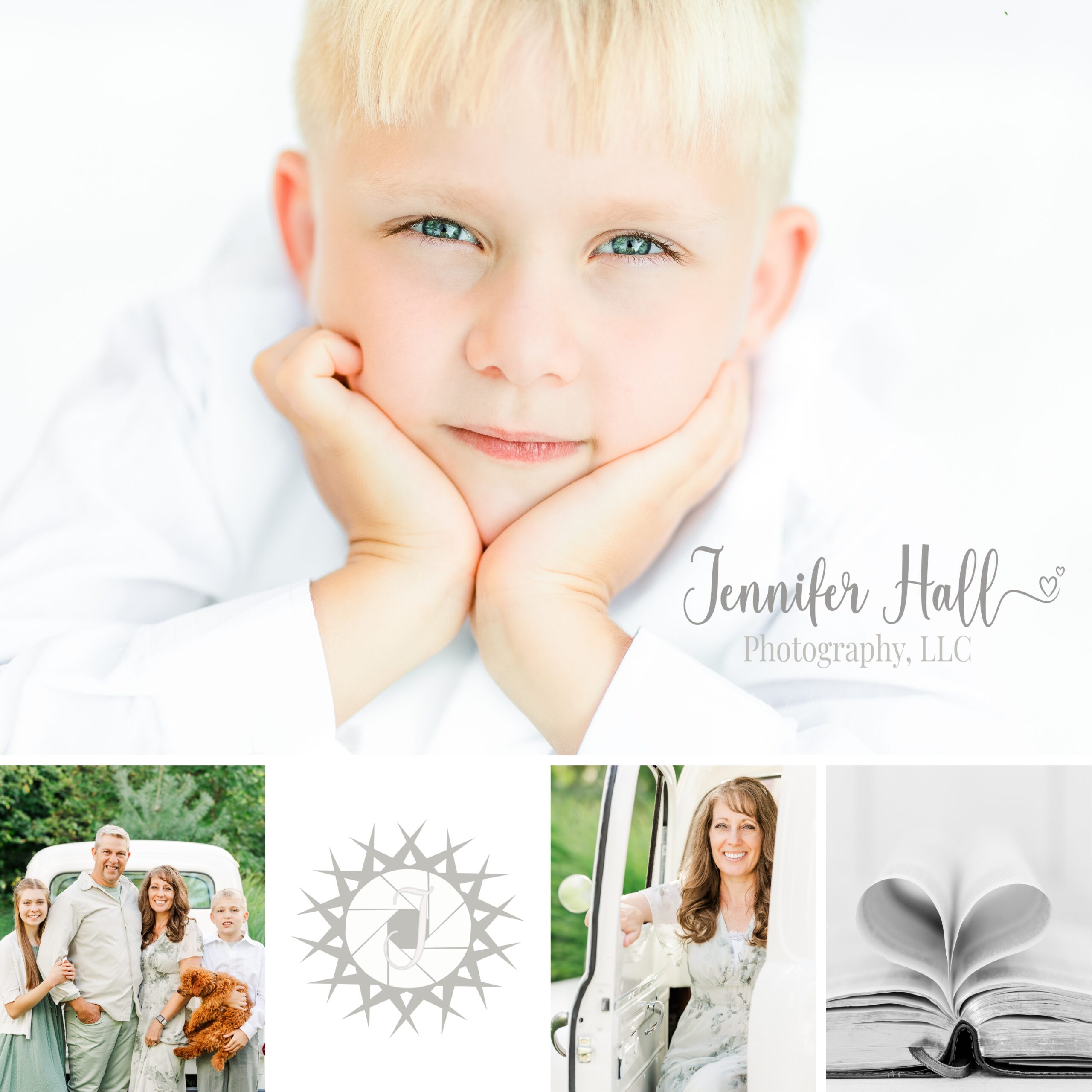 Picture collage to help tell the story and purpose of Jennifer Hall Photography, LLC.