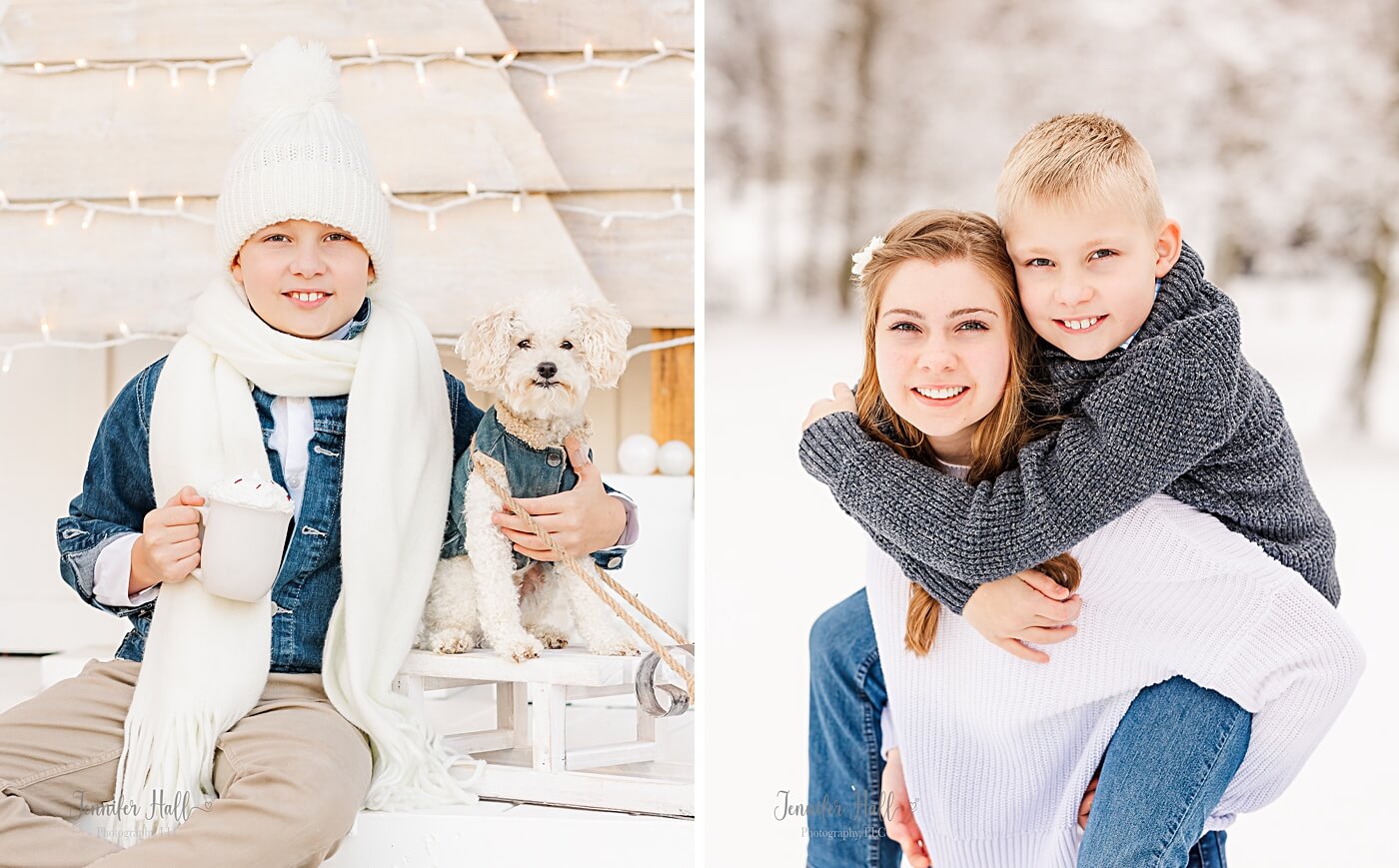 Boy with a white hat, and kids with sweaters outdoors together.