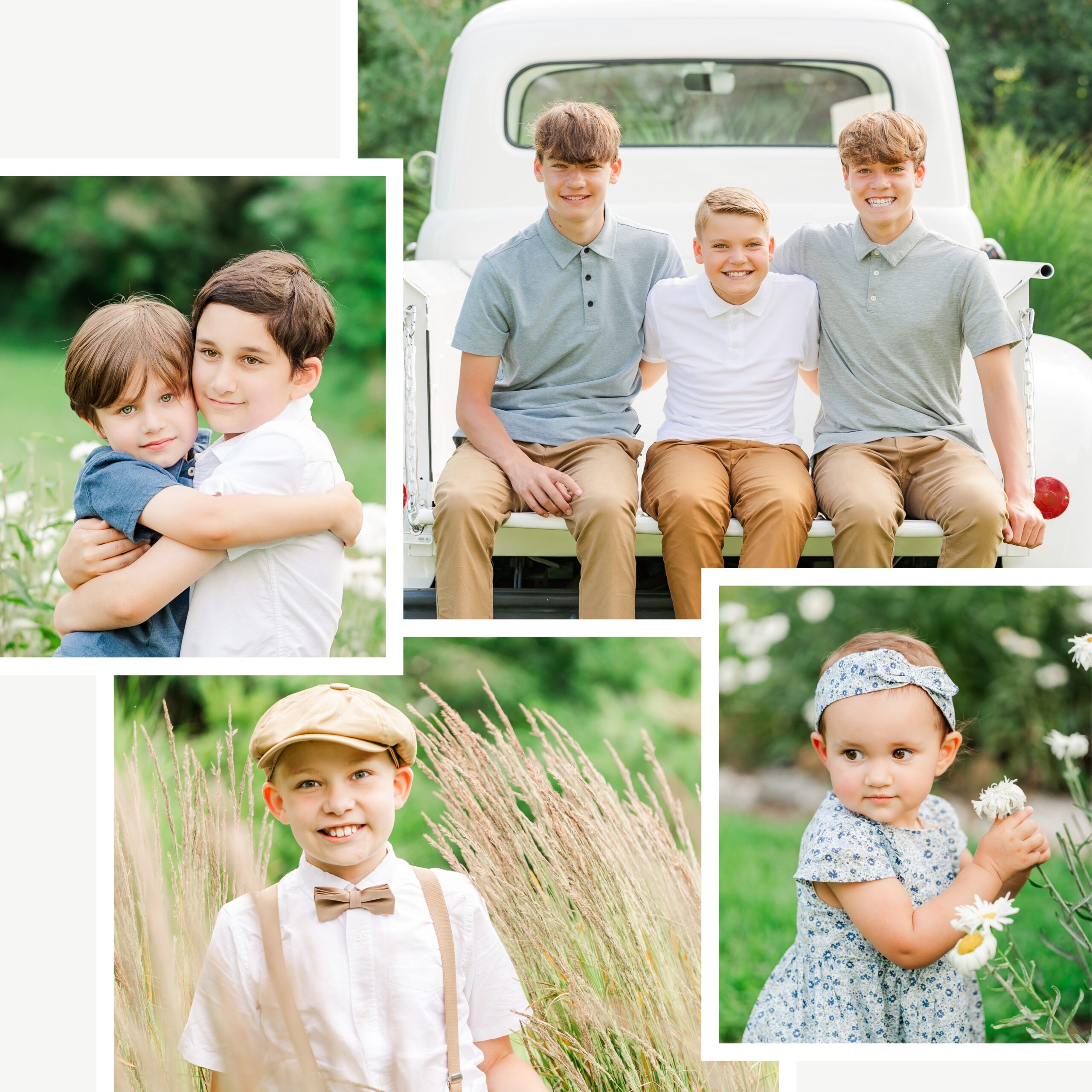 Boys and a girl with outfits to show family picture outfit ideas for styling kids.