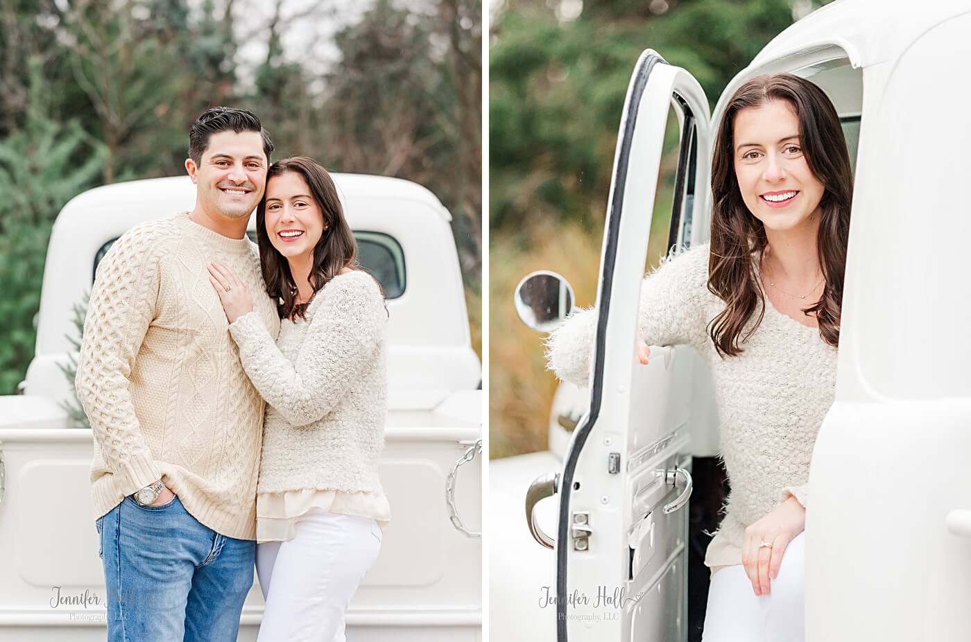 Woman by her husband, and her in a truck showing a portrait styling tip for women.